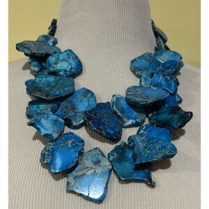 LUC Lucas Lameth Chunky Blue Jasper Necklace .925 Sterling Silver Heavy Boho